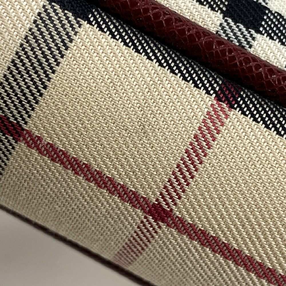 Burberry logo shoulder bag check Nova canvas beige Burgundy Red - Picture 3 of 5